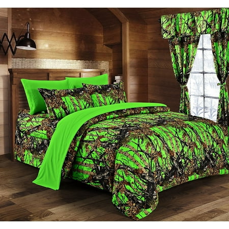 Regal Comfort - BioHazard Green Camouflage Queen 8pc Premium Luxury Comforter, Sheet, Pillowcases, and Bed Skirt Set by Camo Bedding Set For Hunters Teens Boys and