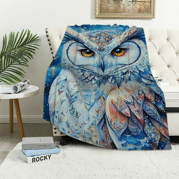 BCIIG Owl Blanket for Women Kids Adults, Flannel Owl Blankets Gifts, Ethnic Style White Owl Throw Blanket for Sofa Couch Bed Living Room Soft Warm Cozy Owl Decor 40x50in