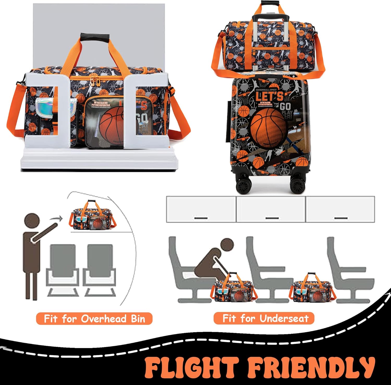 Kids Luggage Sets Carry on Suitcases for Boys with Wheels Hardshell 3 Piece Suitcase with Duffle Bag for Travel Neck Pillow