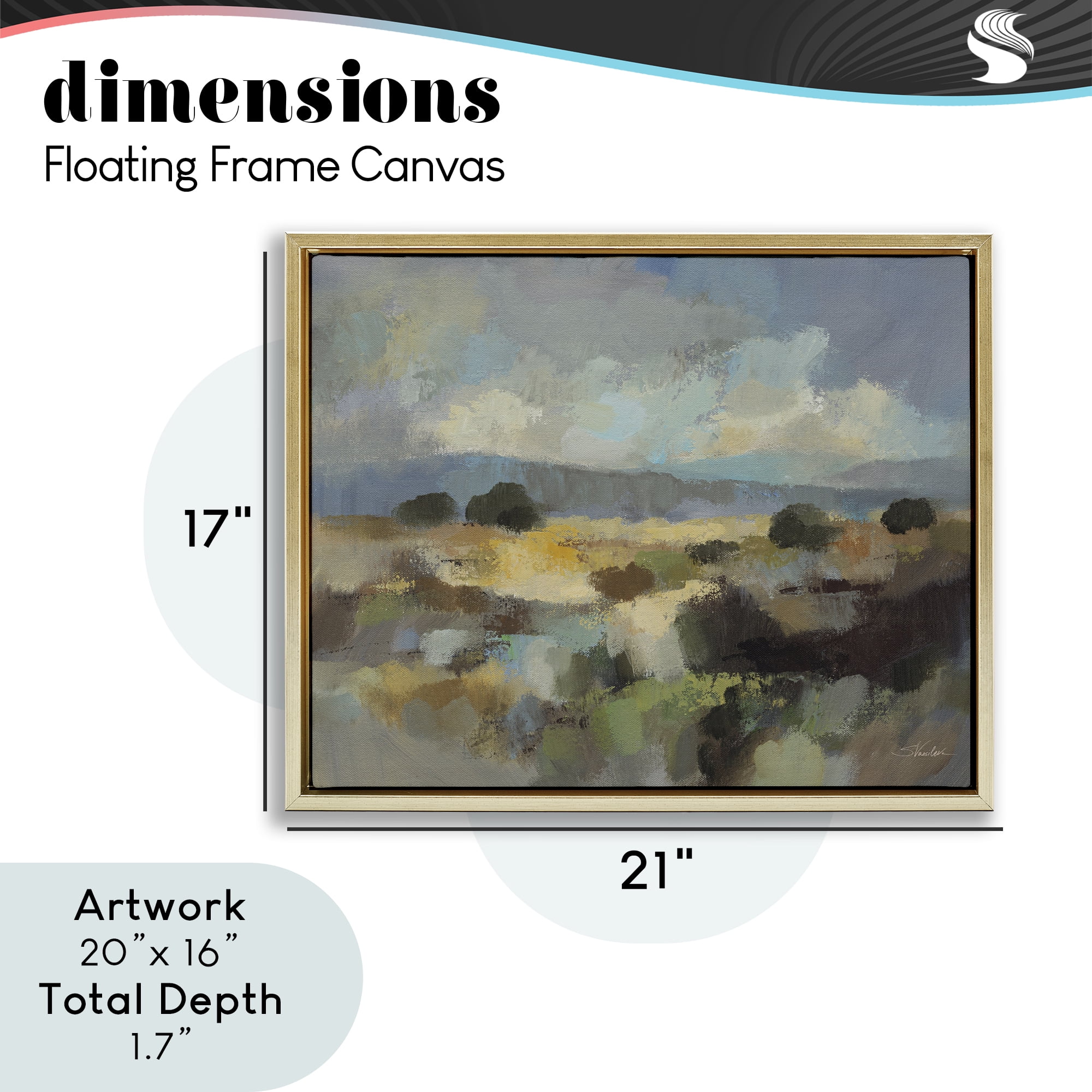Stupell Industries Muted Blue Landscape with Clouds Gold Framed Floater Canvas Wall Art, design by Silvia Vassileva