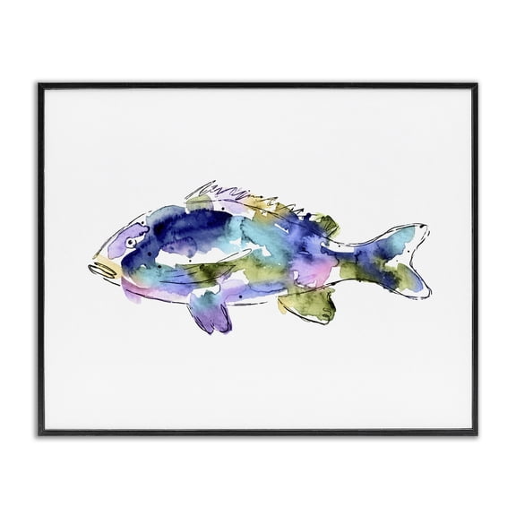 Stupell Industries Contemporary Watercolor Style Fish Black Framed Giclee Art, 14 x 11, by Lisa Nohren