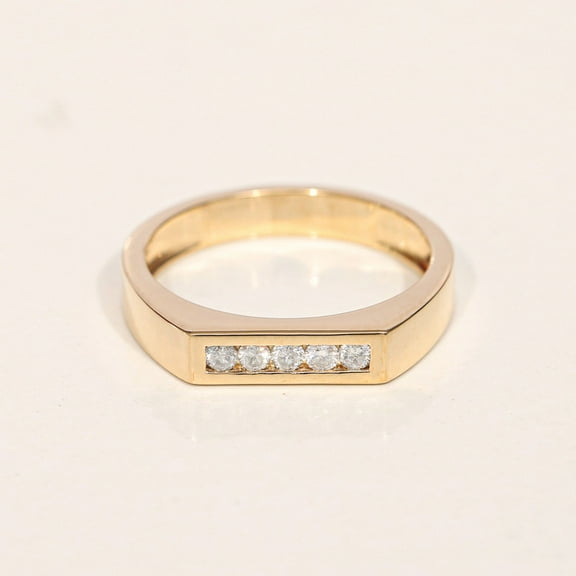 Diamond Mini Signet Ring, Block Bar Ring, 925 Sterling Silver Ring, Stackable Ring, Five Diamond Ring, Delicate Ring