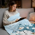 thumbnail image 5 of Christmas Snowman Flannel Blanket for Bed,Travel and Camping, Xmas Tree Snowflake Light Blue Super Soft Cozy Blanket for All Seasons 50"x60", 5 of 9