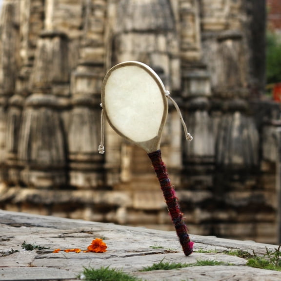 De Kulture Works Handheld Traditional Damroo Lollipop Drum, Traditional Indian Folk Percussion, Damru, 20"