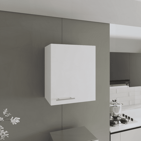 Sleek White 20'' Wide Wall Storage Cabinet - 1 Door with 2 Shelves for Bathroom, Kitchen, Garage