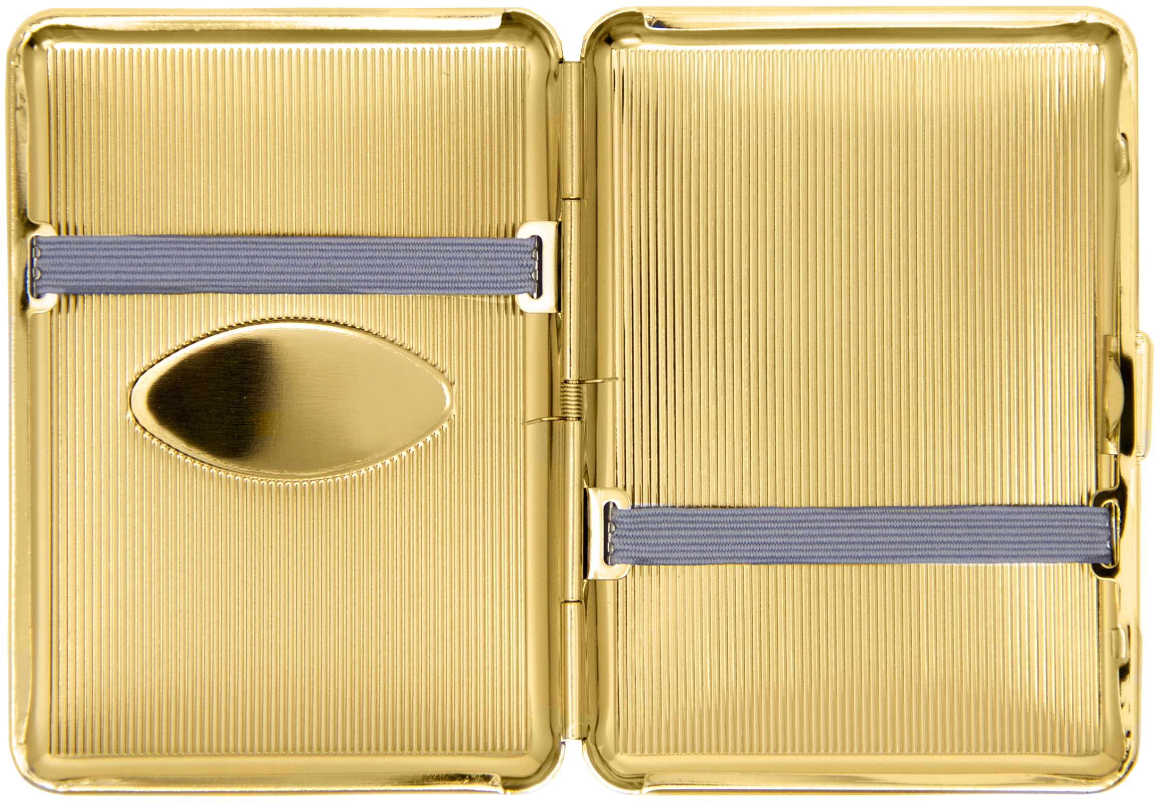rolled cigarette case Set of 2 Compact Metal-Plated King Size Cigarette Case With Elastic Bands  (Gold Oval)