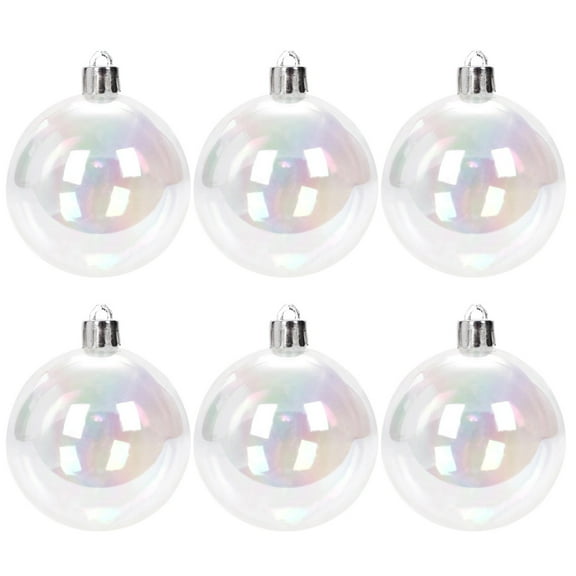 6 PCS Christmas Iridescent Ornaments,Clear Plastic Bubbles Hanging Filled Ornaments,Christmas DIY Hanging Rainbow Ball 3 Different Sizes for Xmas Tree Wedding Party Home Decorations(Clear5cm)