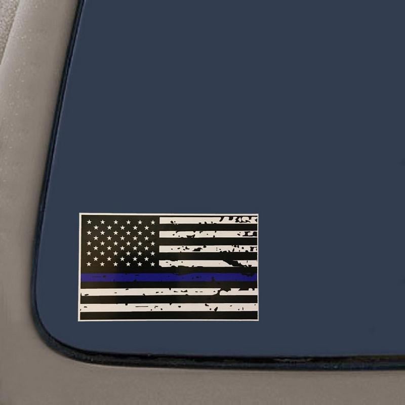 Thin Blue Line Tattered Flag Decal Sticker 5Inch By 3Inch Printed Vinyl Sticker Car