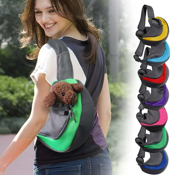 Mochila portadora para mascotas | Bolsa de hombro transpirable de malla para perros pequeños y gatos hasta 6 libras | Correa acolchada ajustable | Cierre seguro con gancho y cordón | Accesorio manos