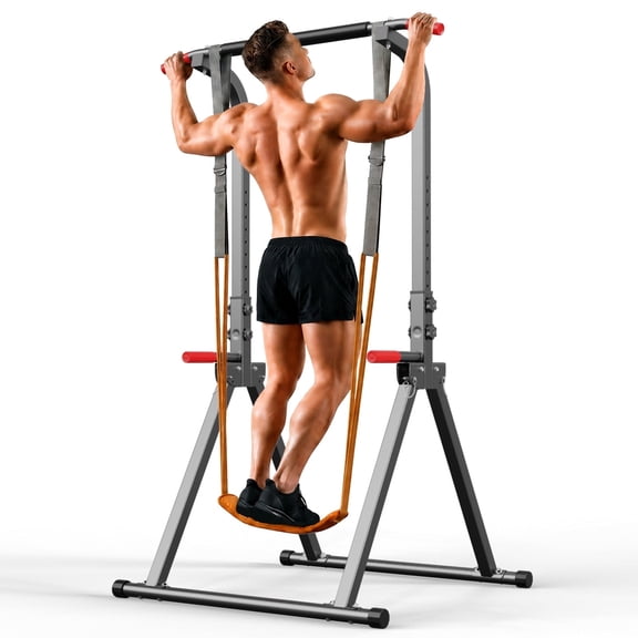 YYJO Pull Up Bar with Assistance Bands Power Tower Dip Stand Home Fitness Equipment 400 LBS Weight Capacity
