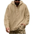 thumbnail image 2 of Horkkom Linen Shirts for Men Long Sleeve Solid Color Button Down Shirt Summer Casual Loose Shirts with Hood Drawstring L, 2 of 8