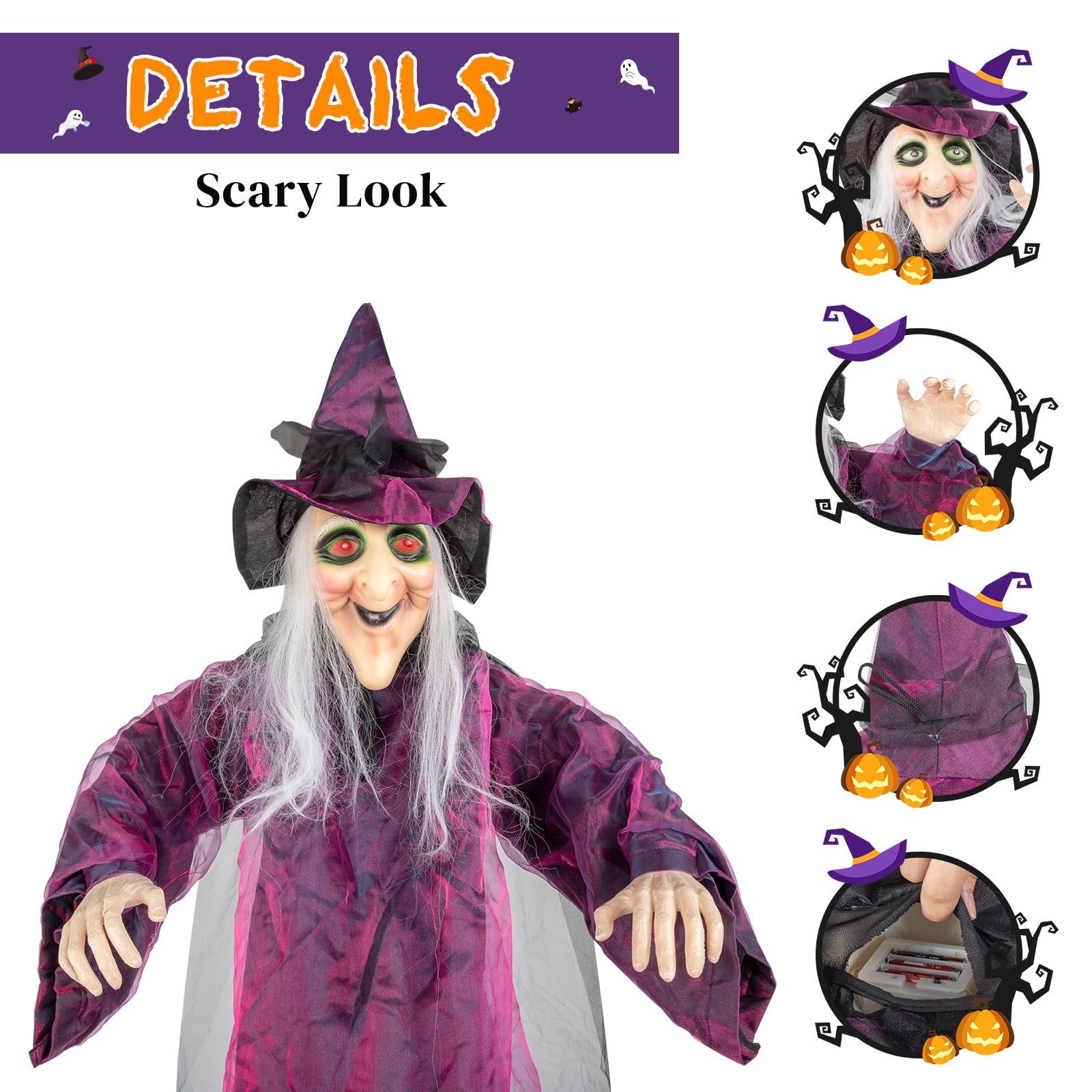 Compre Halloween Hanging Witch NOVO Assustador Gritando Esqueleto Bruxa  Decoração de Halloween