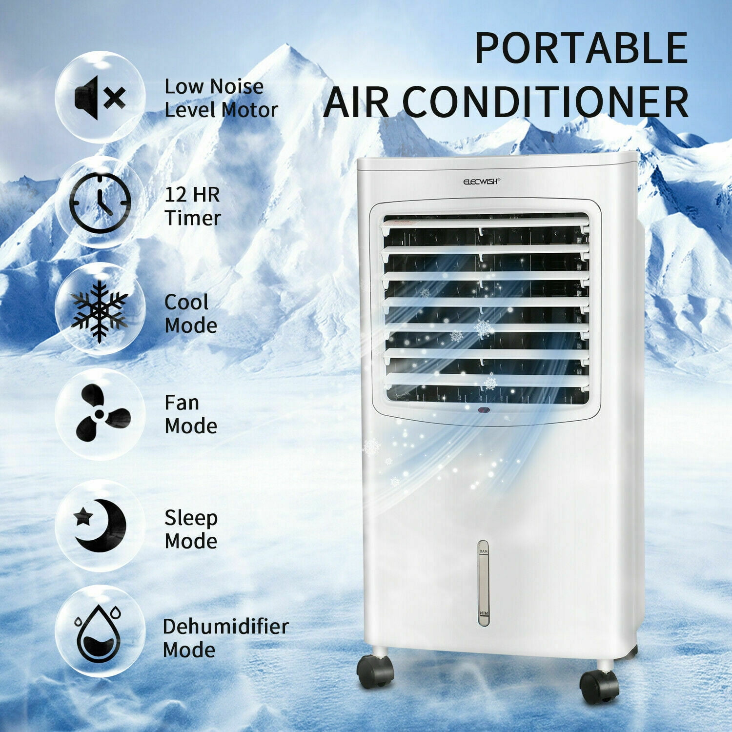 ELECWISH Portable Air Coolers for Home with 3 Speed Fans 4L Water Tank,Remote Control,4 Ice Packs 8 Hours Timer 