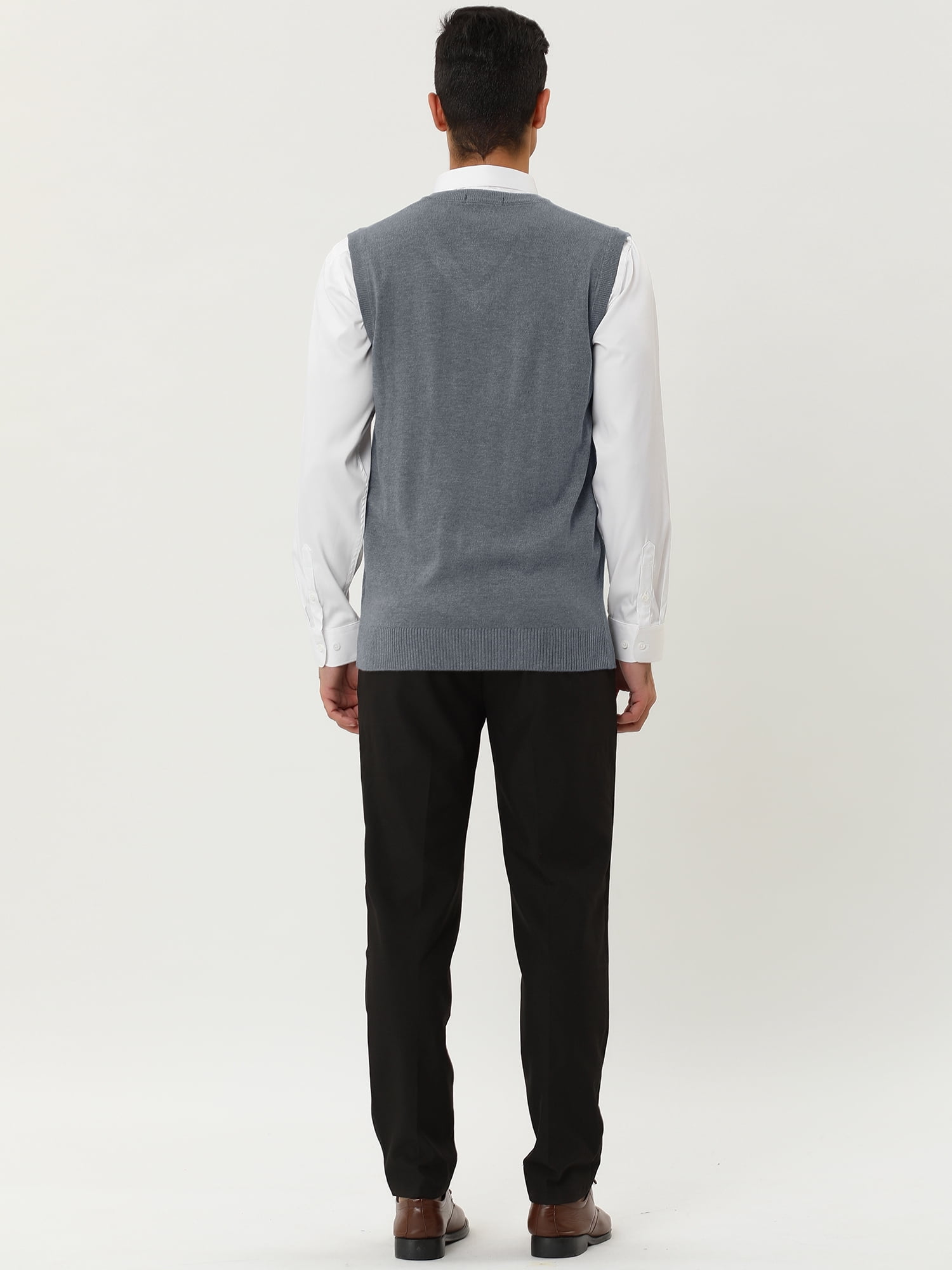 Unique Bargains Men's Argyle V Neck Slim Fit Sleeveless Knit Pullover Sweater Vests S Gray