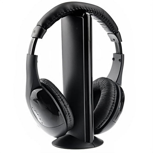 EeaseMX Auriculares inalámbricos MH2001 5 en 1 Hi-Fi S-XBS con radio FM y monitorización inalámbrica para TV, PC, MP3, CD y DVD (negros)