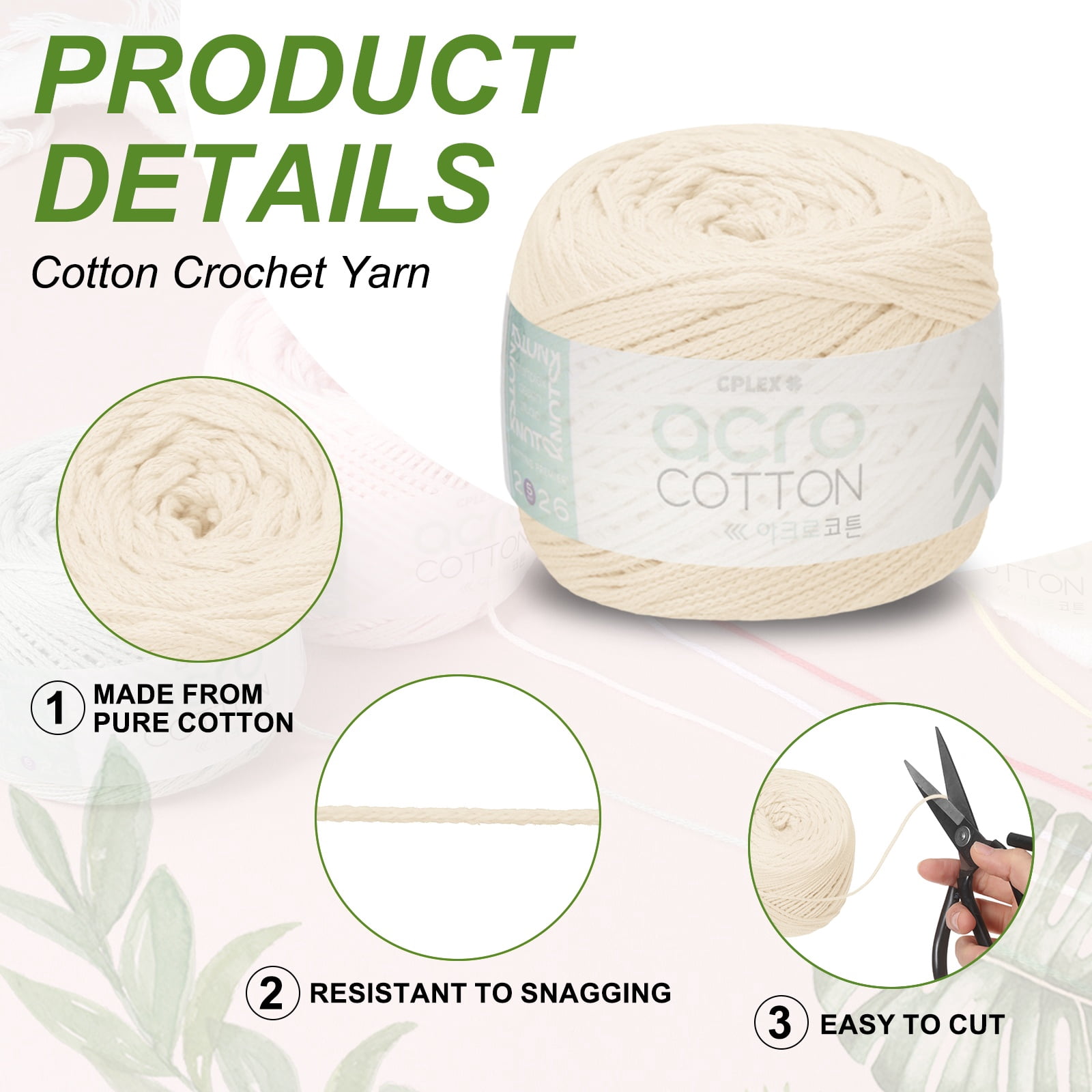Uxcell 2 Roll Cotton Crochet Yarn, 1.5mm x 164 Yards Macrame Cord Braided Cotton Rope Twine String for Crochet Bag Knitting Crafts Wall Plant Hanging Gift Wrapping, Beige