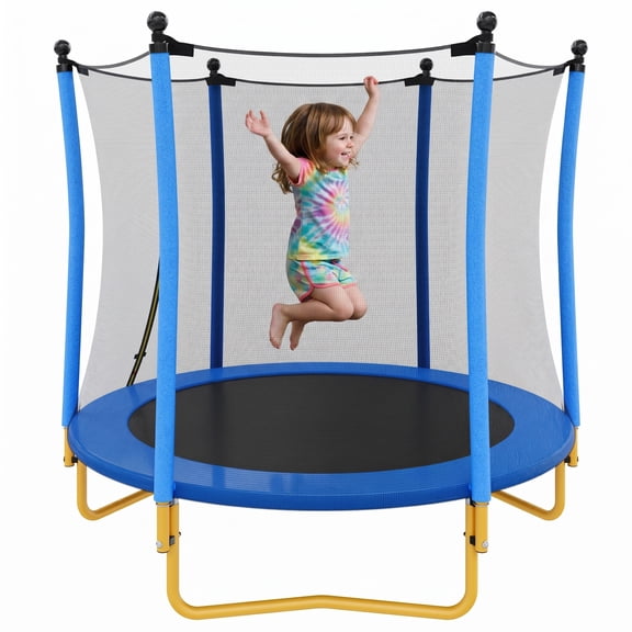 5.5FT Kids Trampoline with Basketball Hoop, SEGMART Upgraded Indoor Toddler Trampoline with Enclosure for Kids, Outdoor Round Small Trampoline with Basketball, Gift for Boys Girls