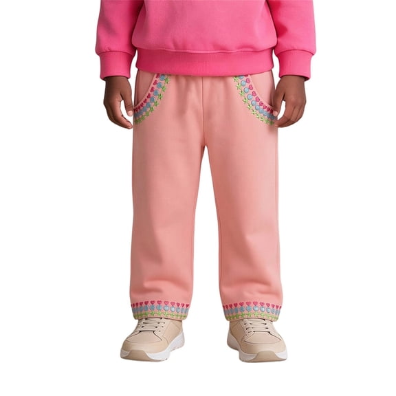 Glisme Toddler Girls Athletic Pants Graphic Straight Leg Sweatpants With Pockets And Drawstring Autumn Casual Girls Baggy Trousers