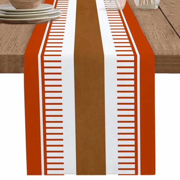 nqOlkjepod Burnt Orange Farmhouse Table Runner 60 Inches Long Farmhouse Dress Scarves, Orange Brown Striped Dining Tablerunner for Coffee Table/Kitchen Island/Party Décor, 13" x 60"