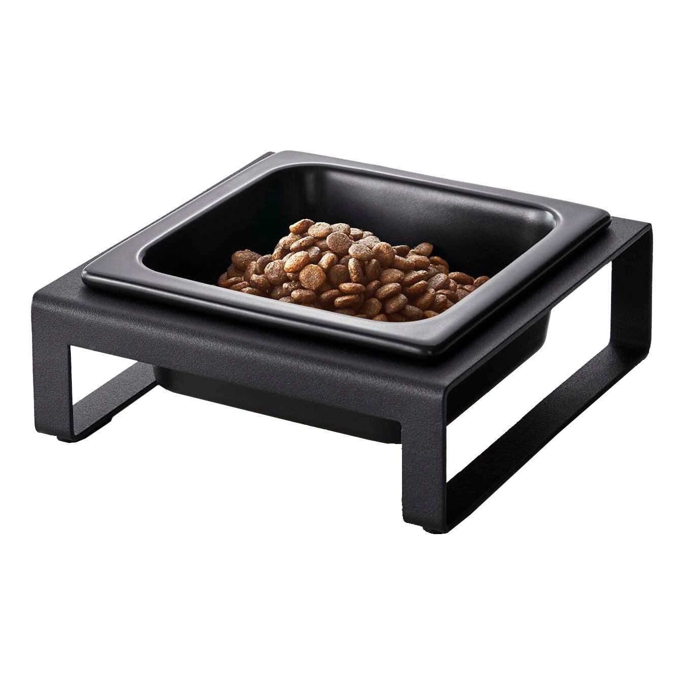 Yamazaki Home Single Pet Food Bowl - Two Styles, Steel and Ceramic, Short, 1.25 Black