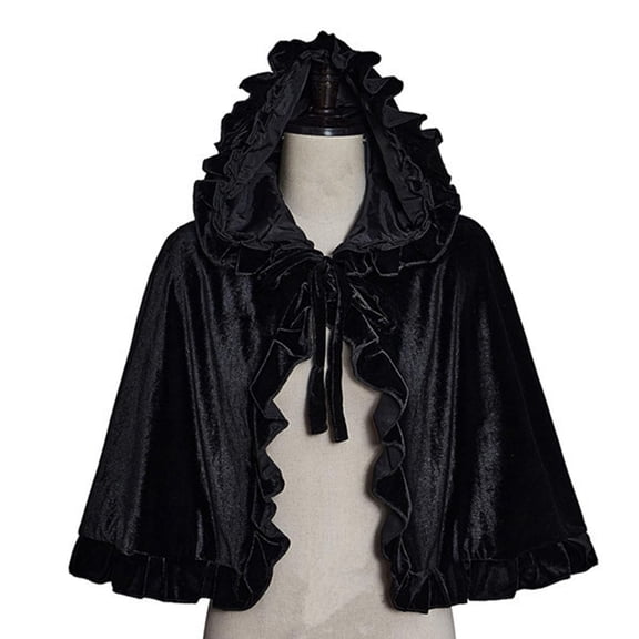 Hvyesh Medieval Hooded Cape Renaissance Cowl Short Cape with Hood for Women Men Halloween Cosplay Costume