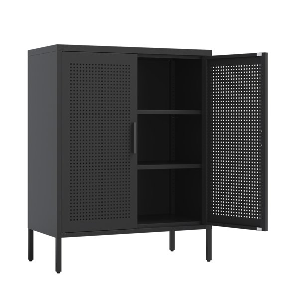 Metal Storage Cabinet with 2 Doors and 2 Adjustable Shelves, Steel Lockable Garage Storage Cabinet, Metal File Cabinet for Home Office School Gym, Black