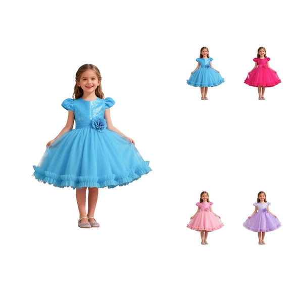 Sparkly Floral Tutu Dress for Girls, Short Sleeve with Glitter Embellishments, for Birthday Parties, Pageants, Weddings, and Princess Celebrations â Toddler & Baby Girl Gown