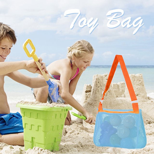 Bolsa De Juguetes Bolsa De Juguetes Bolso de playa de malla Bolso de mano estilo Ins lindo Bolso de recolección para exteriores (Azul)