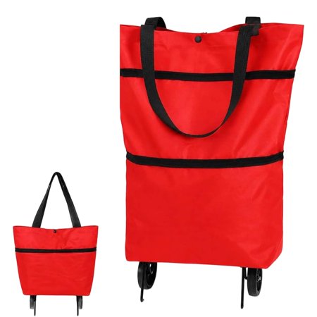 2-in-1 Foldable Shopping Cart with Wheels Waterproof Rolling Grocery Tote with Sturdy Handle Collapsible Portable Shopping Tote Bag for Supermarket Laundry Travel