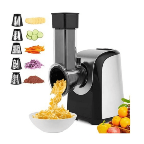Electric Cheese Grater 5 in 1 Professional Electric Slicer Shredder 150W Cheese Grater One-Touch Control Salad Maker for Home Kitchen Use, Electric Salad Machine for Cheese, Fruits, Vegetables