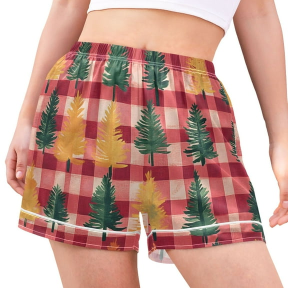 joogoo Women's Pajama Lounge Shorts Christmas Tree Checkered Bottoms Sleep Short M