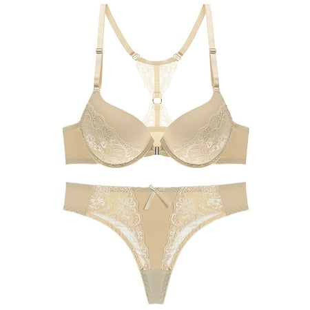 

Odeerbi Floral Lingerie for Women Fashion Sexy Lace Underwear With Steel Rings Print Lingerie Sets Beige