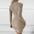 thumbnail image 5 of Wancir Women's 2024 Ribbed Long Sleeve Sweater Dress High Neck Slim Fit Knitted Midi Dress, 5 of 8