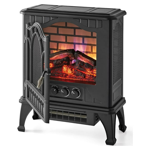 Mainstays 3D Electric Stove with Lifelike Flame & Sparks,Black