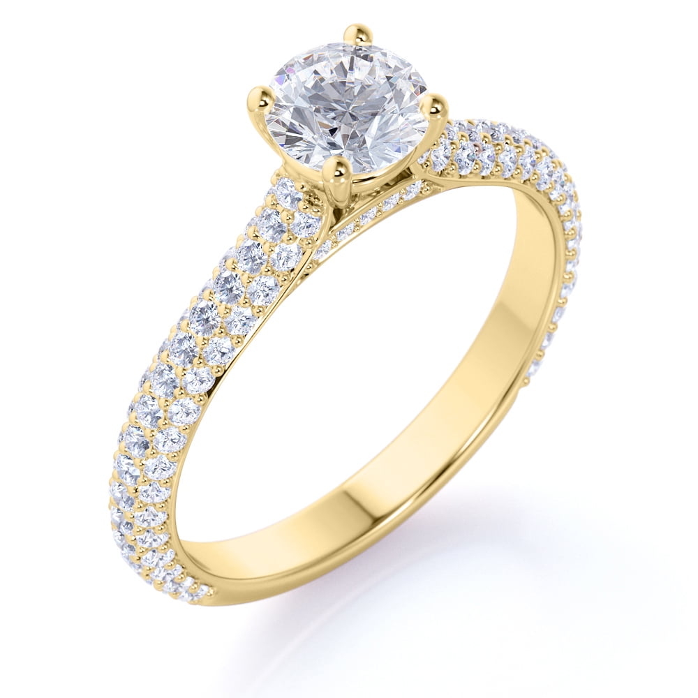 1 Carat Real Round Brilliant Diamond Micro Pave Set Vintage Style