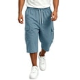 thumbnail image 5 of Nestiefly Men's Capri Cargo Casual 3/4 Shorts Elastic Waist Drawstring Wide Leg Below Knee Sweatpants Baggy with Pockets Sky Blue 3XL, 5 of 7