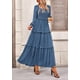 thumbnail image 3 of Vestido PRETTYGARDEN 2025 Otoño Manga Larga Fruncido Maxi Azul Oscuro S, 3 of 8