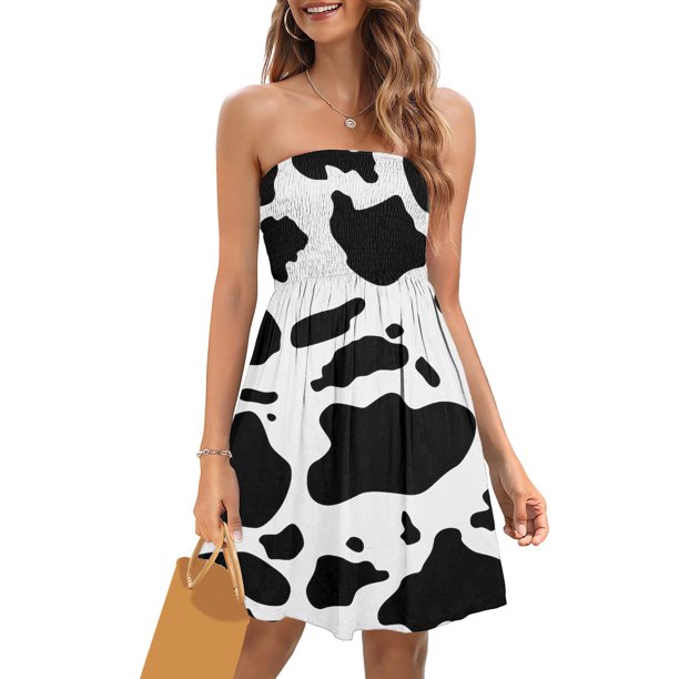 WILLBEST Vestido de Verano para Mujer, Estilo Bohemio, sin Tirantes, con Hombros Descubiertos y Estampado Floral Chica