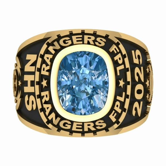 High School Class Ring, Graduation Ring for Students, College or University Jewelery, Senior Gift - Two Tone Yellow Gold Plated Cushion Birthstone Class Ring