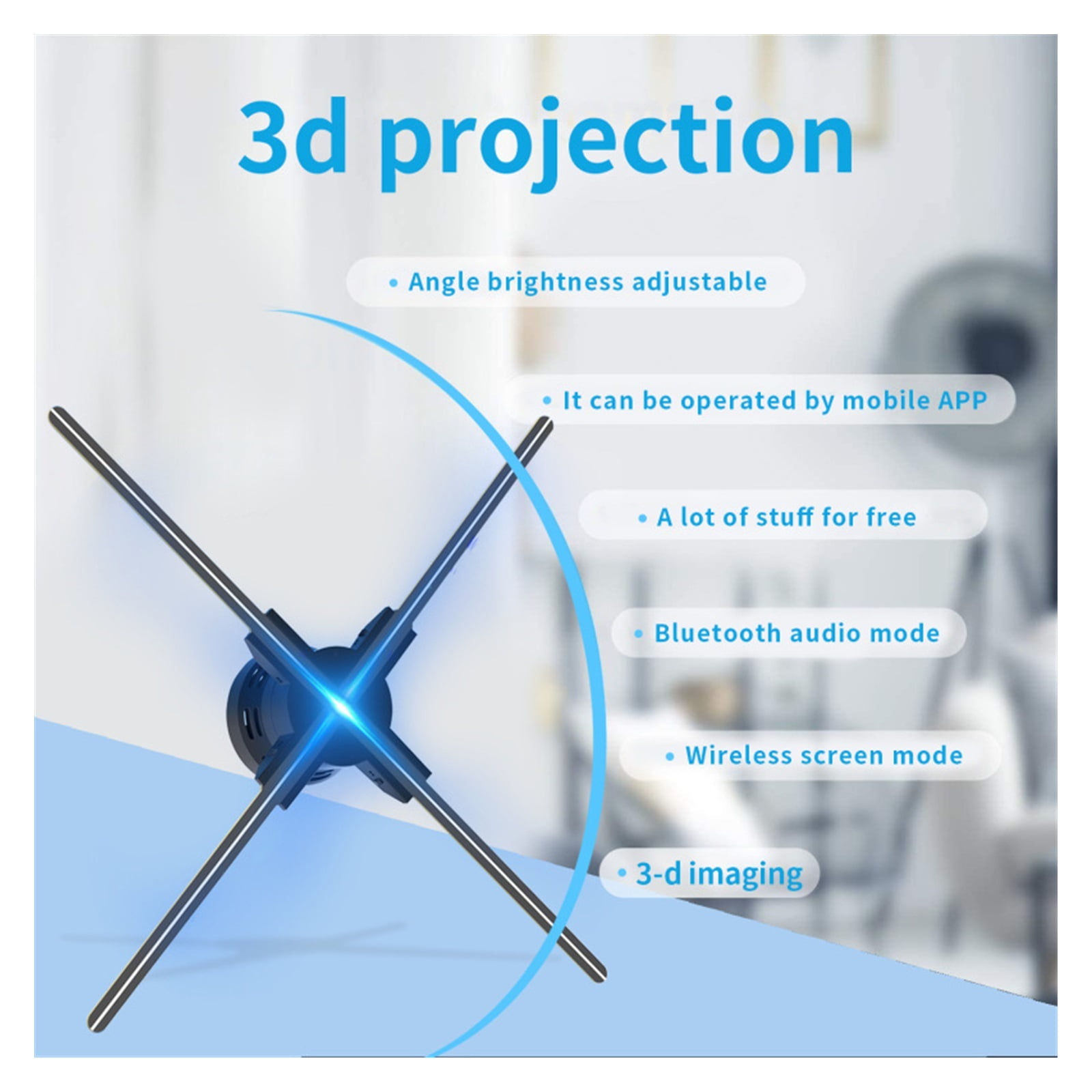 Hologram Fan Projector, 40-115cm HD 3D Advertising Projector Fan Wifi Led Sign Display Holographic Lamp Multifunction 3D Projector Light Images Video ,Novel Advertising Tool