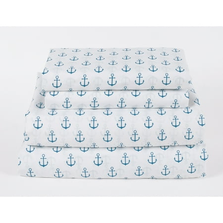 - Nautical Anchor Twin Size 3 Piece Sheet Set Microfiber Blue and White Coastal Beach Theme