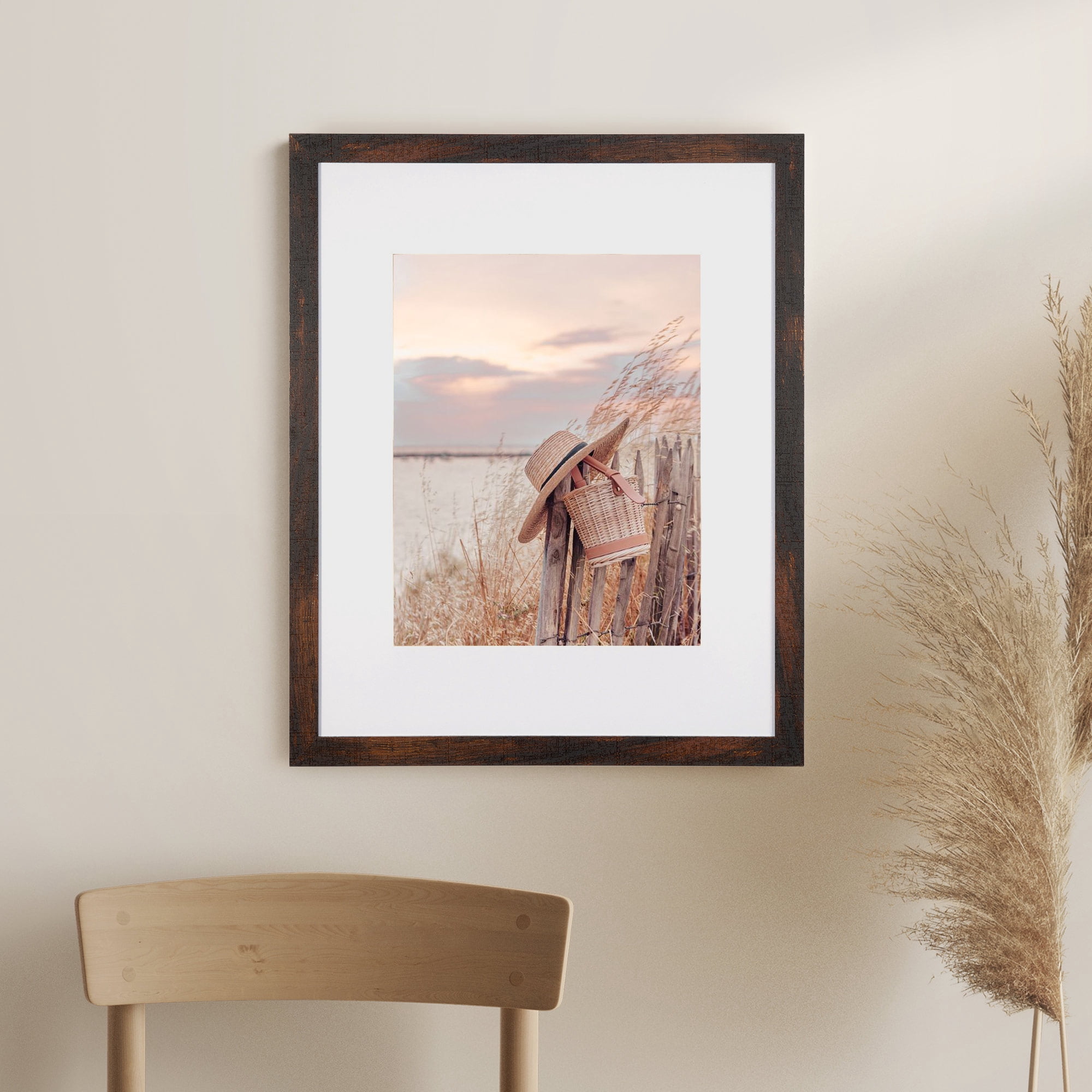Meframe 3PACK 16x20 Wooden Picture Frame Set, Matted to 11x14 Wall Poster Frame, Brown