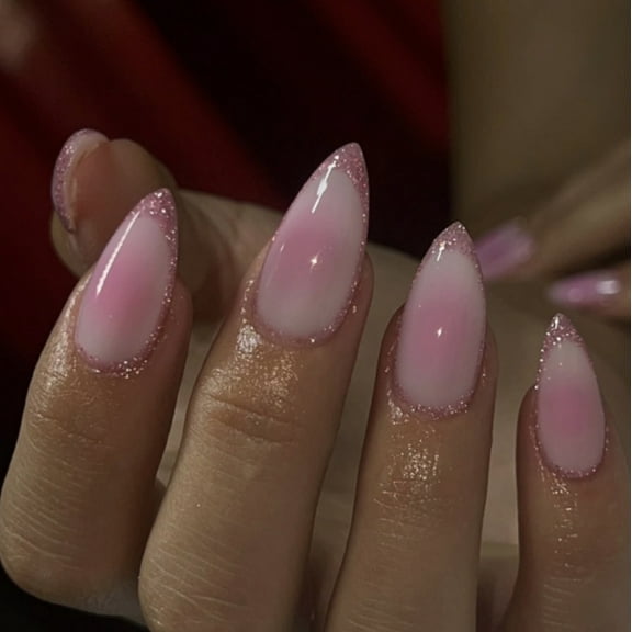 YTTAL French Tip Press on Nails Designs Short Square Fake Gloss False Spring Nails French Acrylic Nails Reusable Artificial Nails for Women 24PC