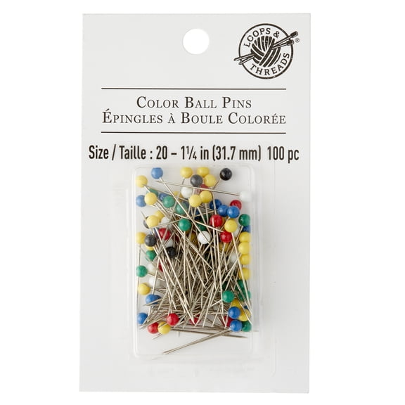 Loops & Threads 1.25" Multicolor Ball Pins, 12 Packs: 100 ct. (1,200 total)