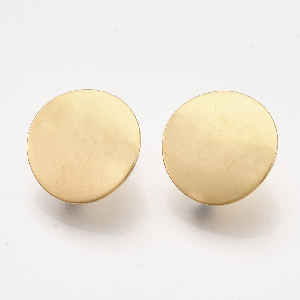 304 Stainless Steel Stud Earring Findings with Loop and Ear Nuts/Earring Backs Flat Round Golden 20mm Hole: 3mm Pin: 0.7mm