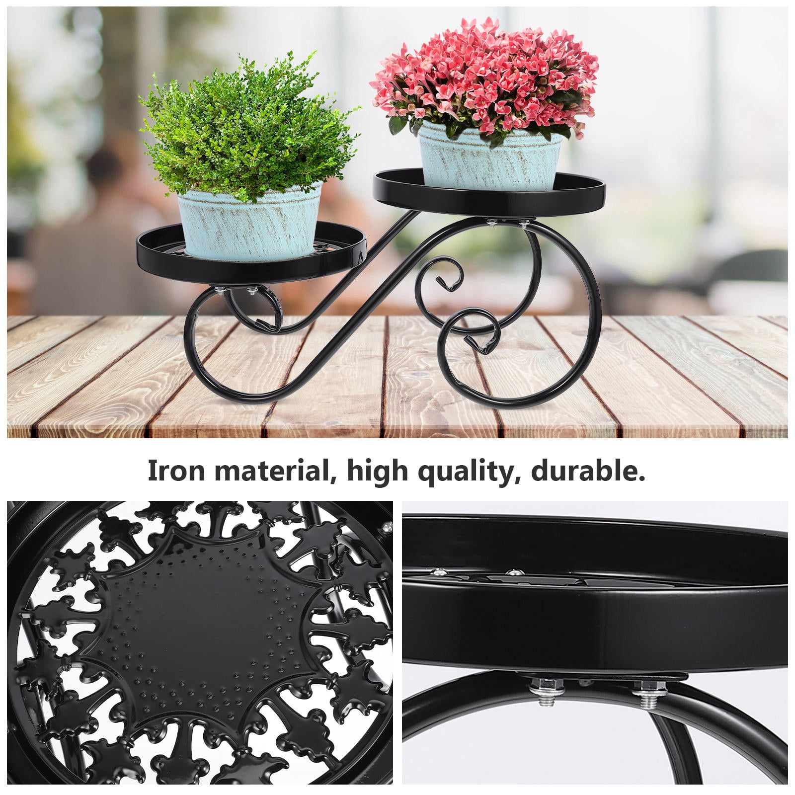 DINHEAROM 1Pc Black Flower Rack Balcony Plant Holder Space Saving Storage Solution
