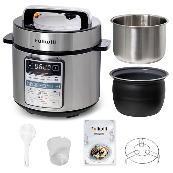 Olla a presión eléctrica Fullwill de 6 cuartos con dos ollas, 12 en 1, multifunción, de acero inoxidable 304 y cerámica, ideal para preparar sopas, gachas, yogur, guisos, arroz, aves, frijoles y mucho