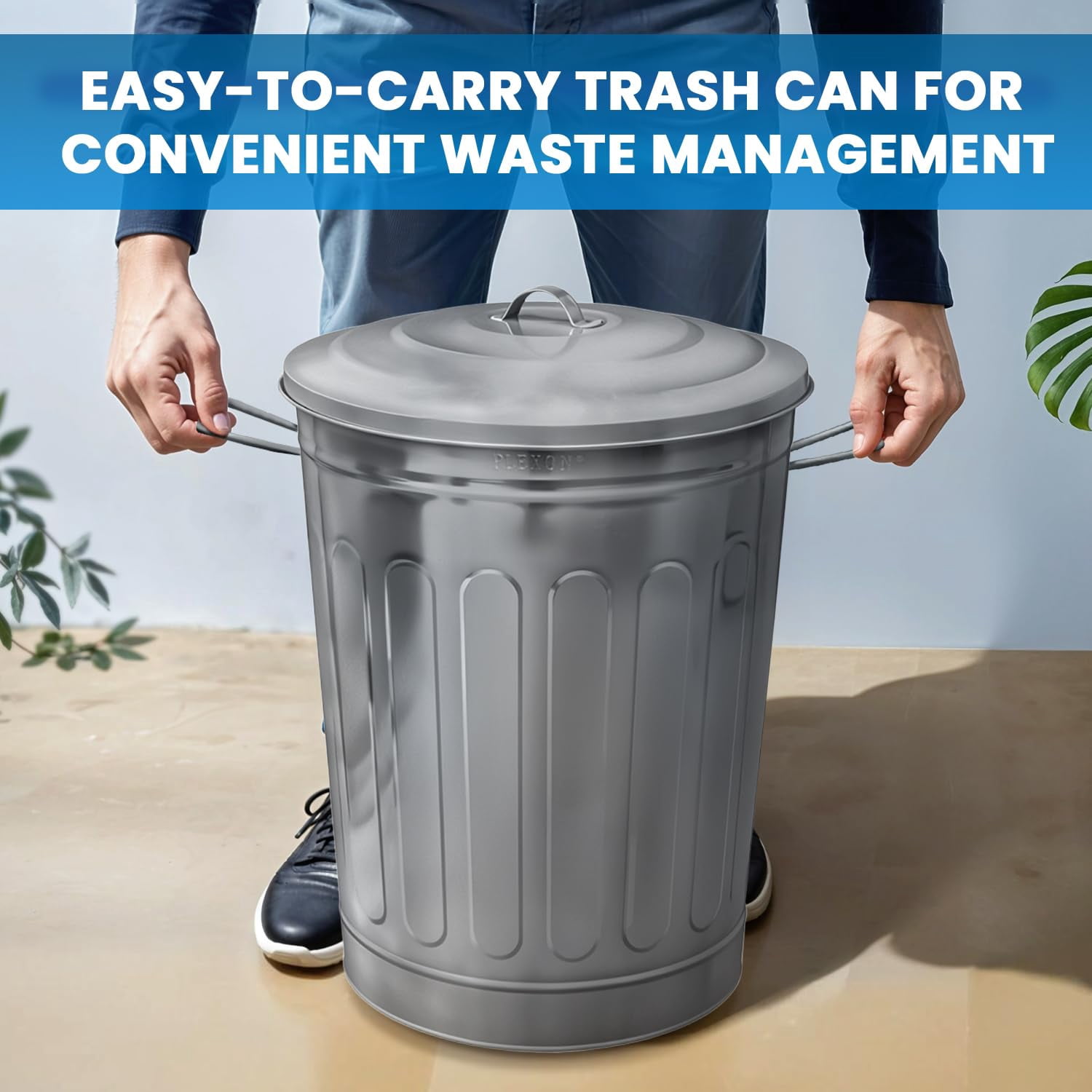 13-Gallon Galvanized Steel Round Trash Can with Lid