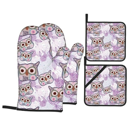 

Oven Mitts and Pot Holders 4 Piece Owl And Floral High Heat Slip Resistant Oven Mitt and Trivets Set Kitchen Oven Glove Pot Holders for Cooking Baking Grilling