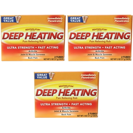 3 Pack - Mentholatum Ultra Strength Deep Heating Pain Relieving Rub 2x2Oz Tubes Ea